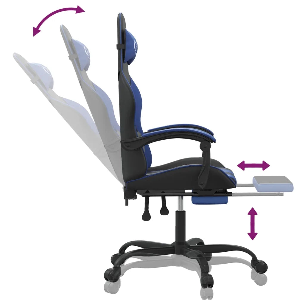 Sedia da Gaming con Poggiapiedi Nero e Blu in Similpelle cod mxl 65951