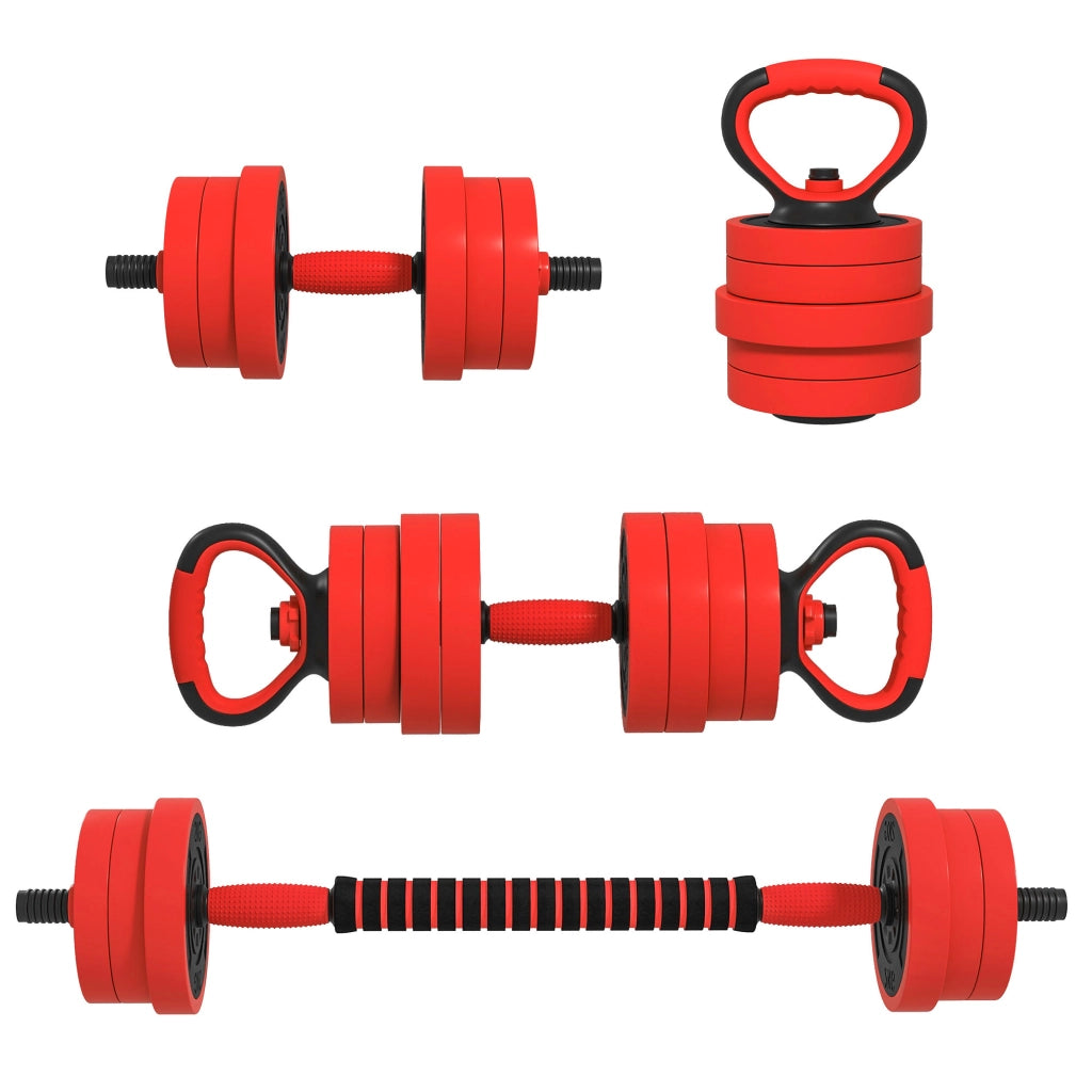 Set Pesi da Palestra 4 in 1 da 20kg, Convertibile in Kettlebell, 2 Manubri, Bilanciere e Supporto Flessioni, Rosso