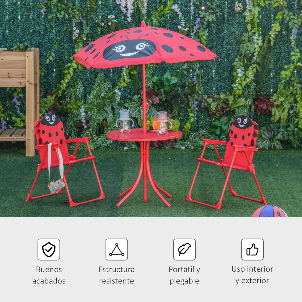 Set da giardino per bambini con tavolo e sedie pieghevole ¨C zephmum ¨C rosso, altezza regolabile 100-125 cm