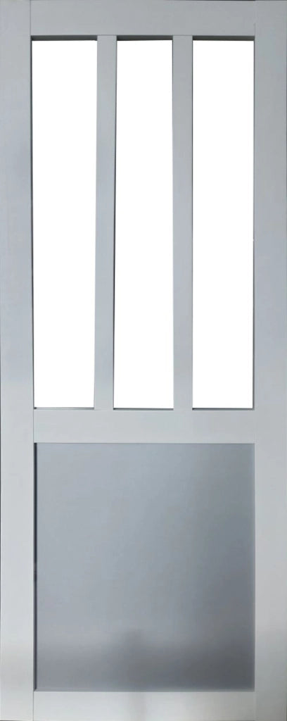 Porta Scorrevole Officina Bianca e Pannelli Vetro Grigio RAL7035 H204 x L83 + Rullo Nero e 2 Gusci