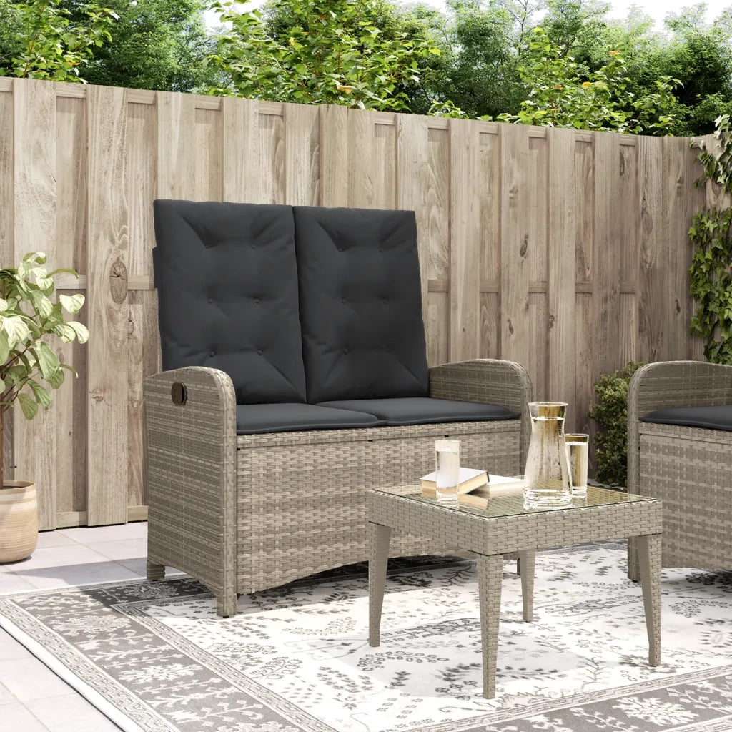 Panca Reclinabile Giardino con Cuscini-Sgabello-Sedia da esterno Grigio Chiaro Polyrattan 504077