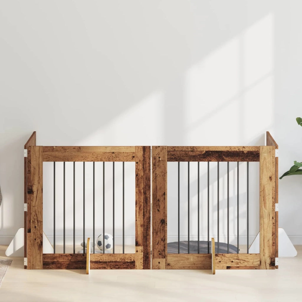 Cancello per cani con supporti 4 pz Legno antico 80 x 80 cm CFW7933744