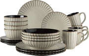 Set da tavola per 4 persone - stile vintage moderno - ceramica - beige con accenti neri