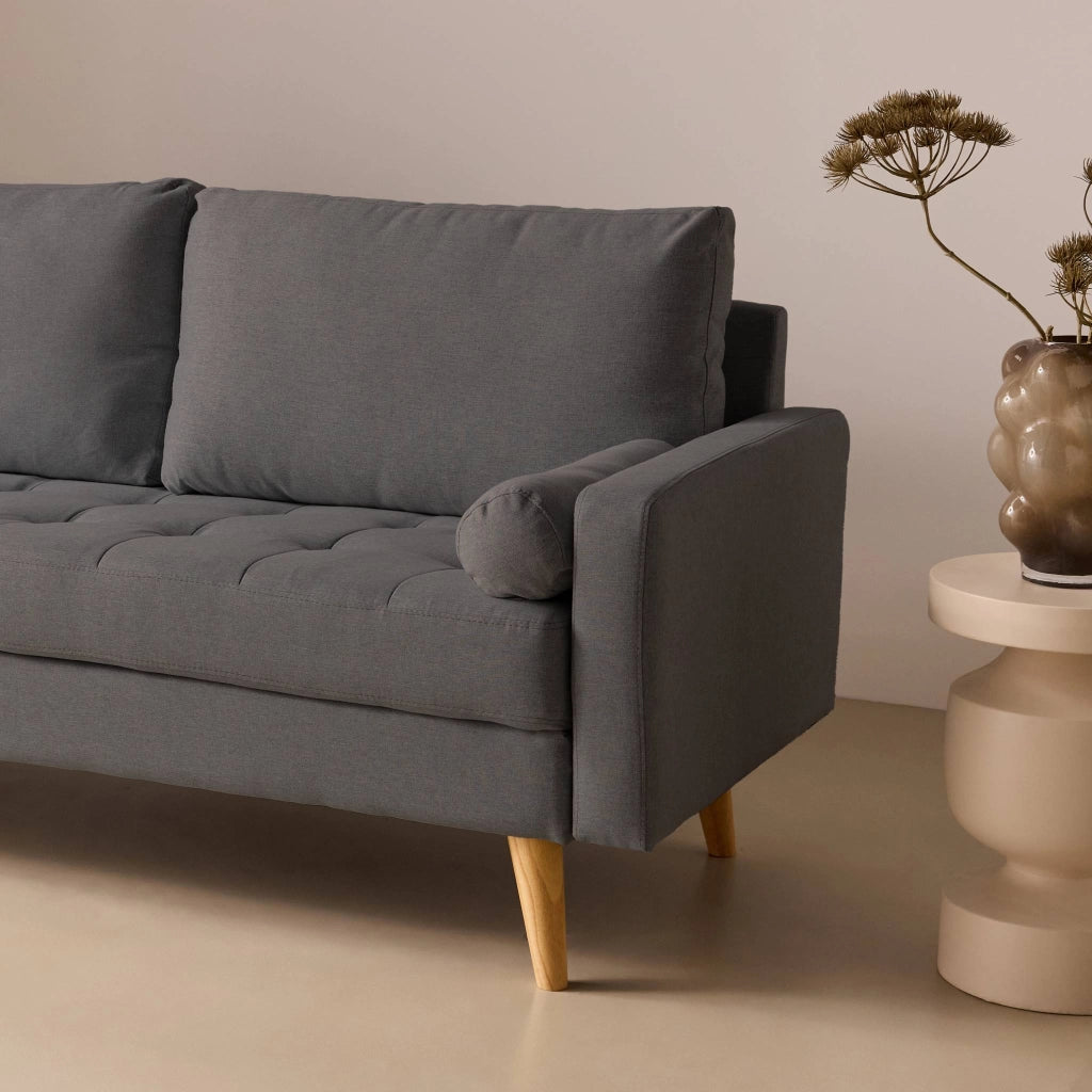 Divano in stile scandinavo in tessuto semplice, 3 posti, grigio scuro