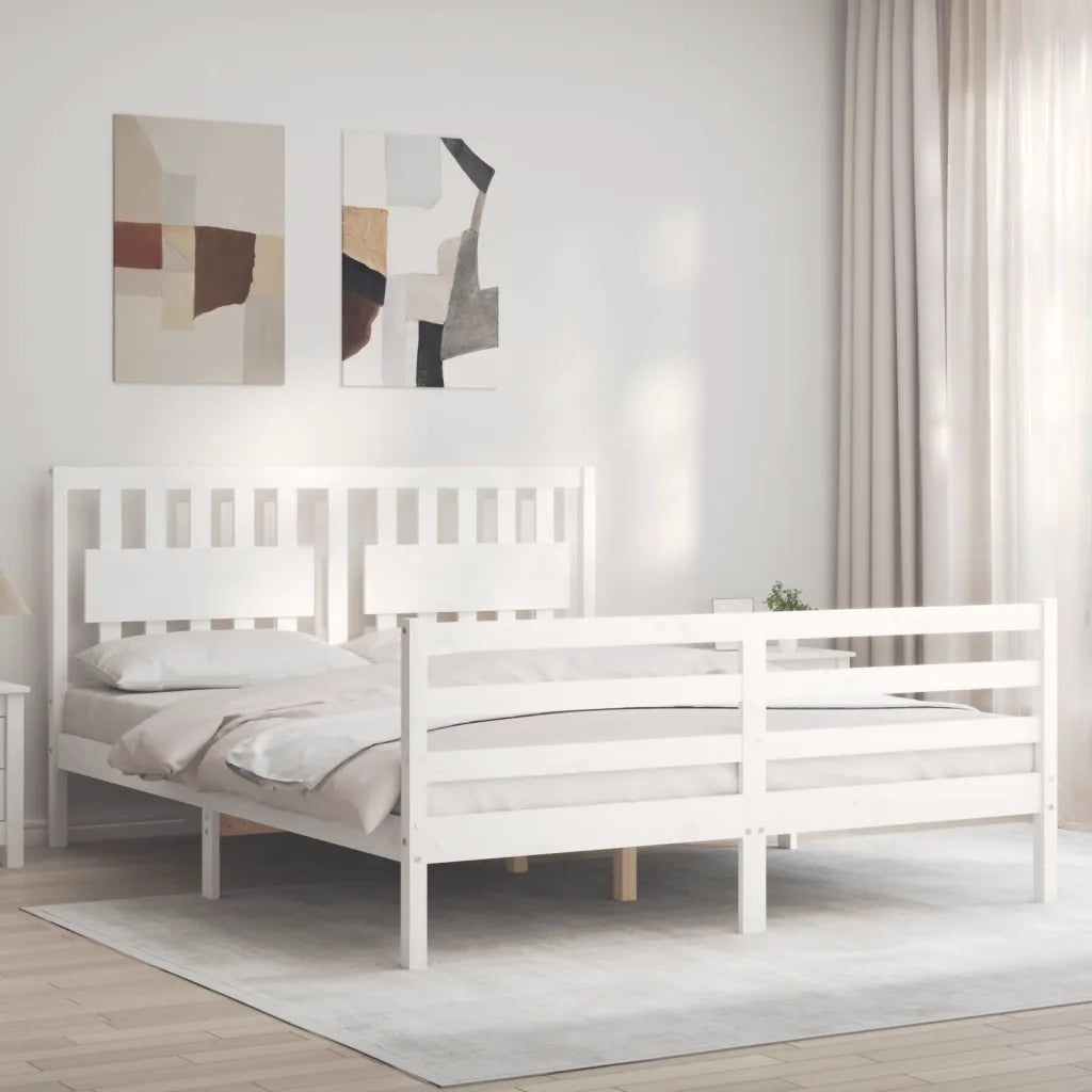 Giroletto con Testiera-Struttura Letto con testiera Bianco 160x200 cm Legno Massello 700233