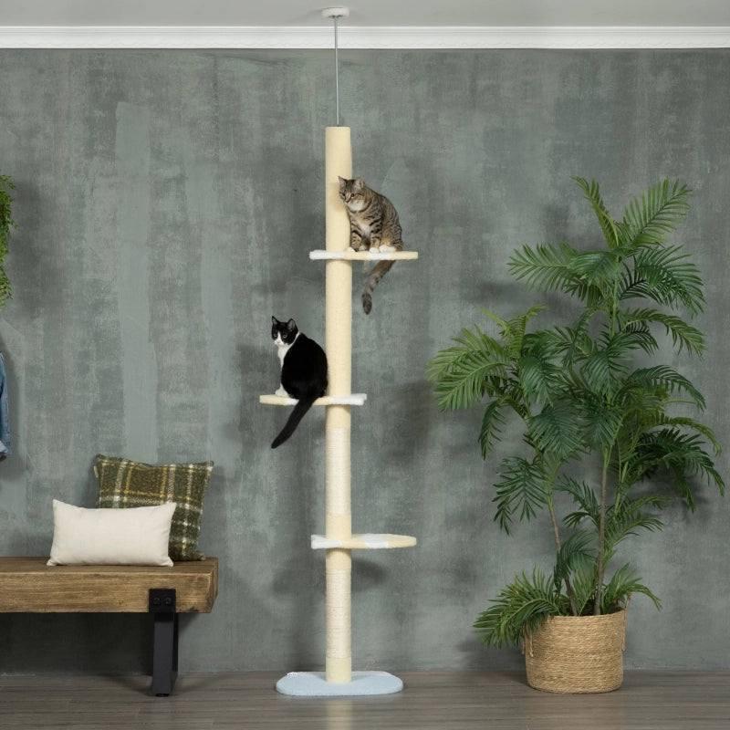 Albero tiragraffi per gatti regolabile in altezza 220-260 cm con base antiscivolo, giallo