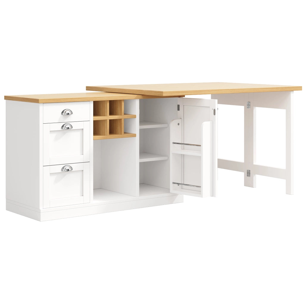Tavolo bar estensibile con contenitore; 1 cassetto; portabottiglie; mobile cucina girevole 360°; per cucina; 120 × 40 × 74 cm
