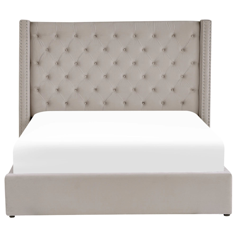 Letto contenitore velluto grigio chiaro e argento 180 x 200 cm glamour elegante