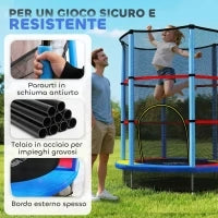 Tappeto Elastico per Bambini 3-6 Anni con Rete di Protezione, 6 Colonne e 3 Ingressi, Ø140x190 cm, Multicolore