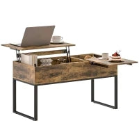 Tavolino da Salotto Sollevabile con Piano Scorrevole, Chiusura Morbida, Spazio Nascosto di Archiviazione, 100x45x67 cm, Marrone Rustico