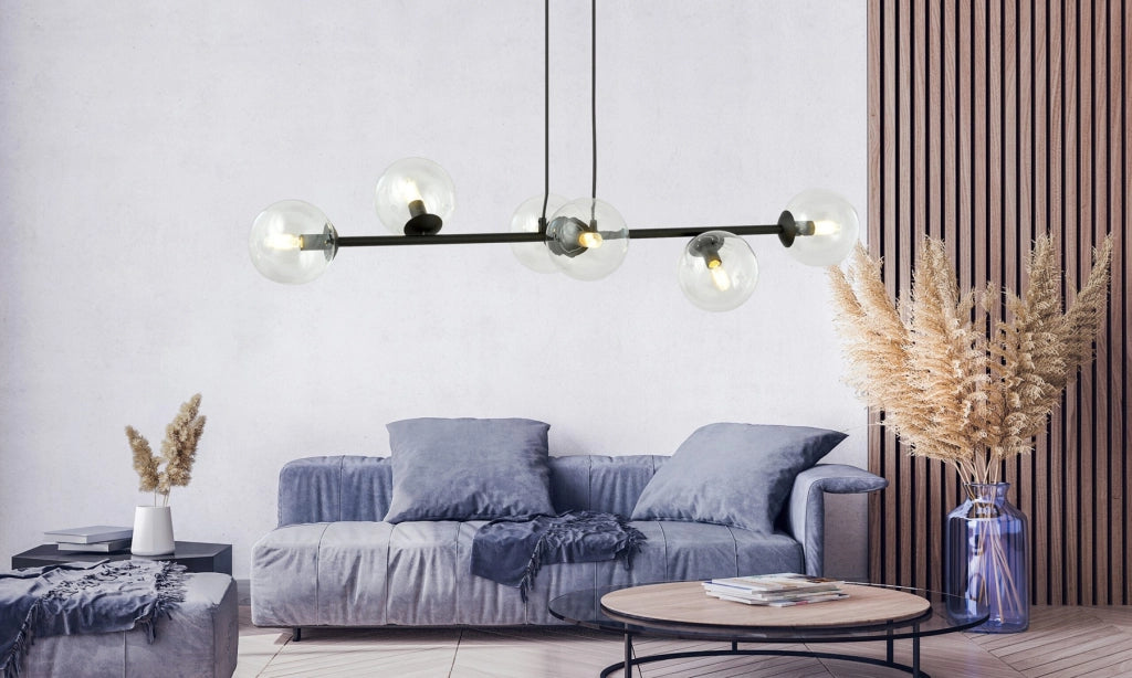 Lampadario Emibig Rossi 6 luci E14 nero vetro trasparente