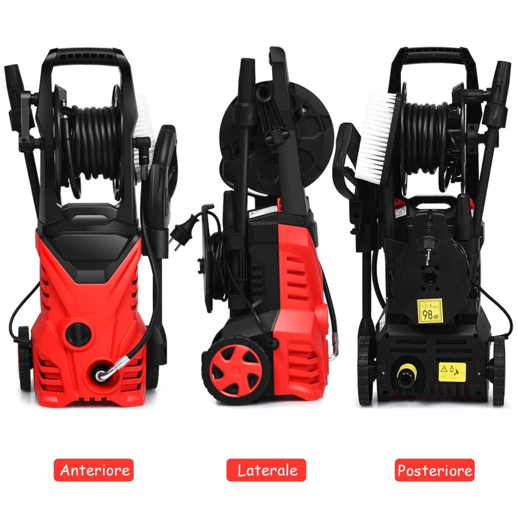 Idropulitrice con 2030 PSI, 5L / Min Idropulitrice Portatile con Ugello Lotus e Ugello ad Alta Pressione, Cavi e Tubi Più lunghi, Adatto per La pulizia di Giardini, Auto,Case (rosso)