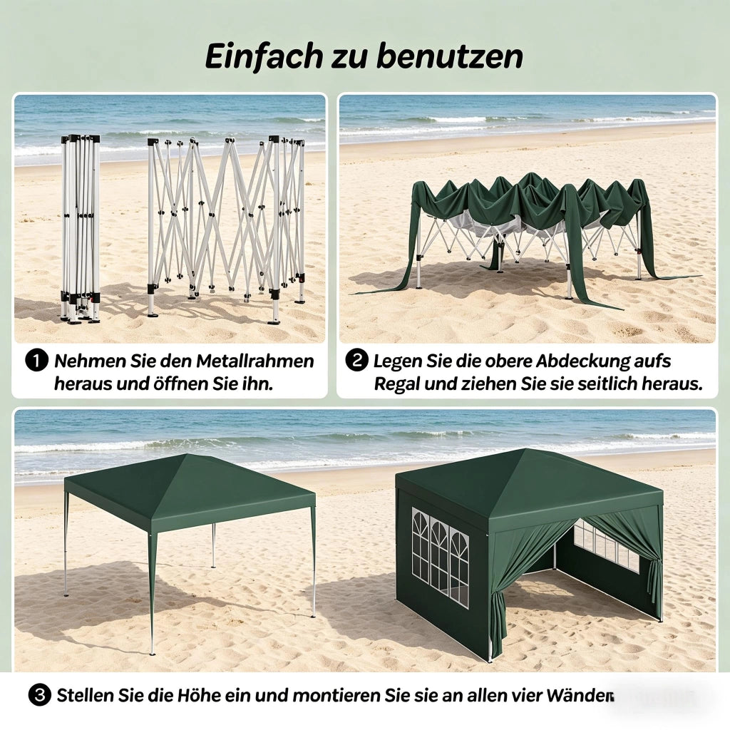 Gazebo Da Giardino 3x3 M In Ferro E Tessuto Oxford Verde Con Tetto Impermeabile Pieghevole