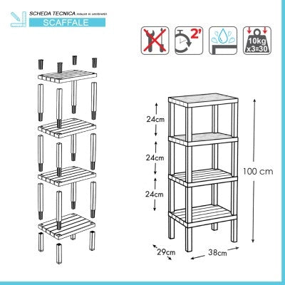 Scaffale bagno 4 ripiani nero effetto legno in kit montaggio Buzz