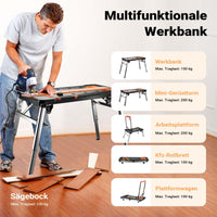 Banco da lavoro pieghevole 7 in 1, multiuso, cavalletto, impalcatura, carrello sotto auto, carrello a mano, con ruote, 108,5 x 55 x 52 cm