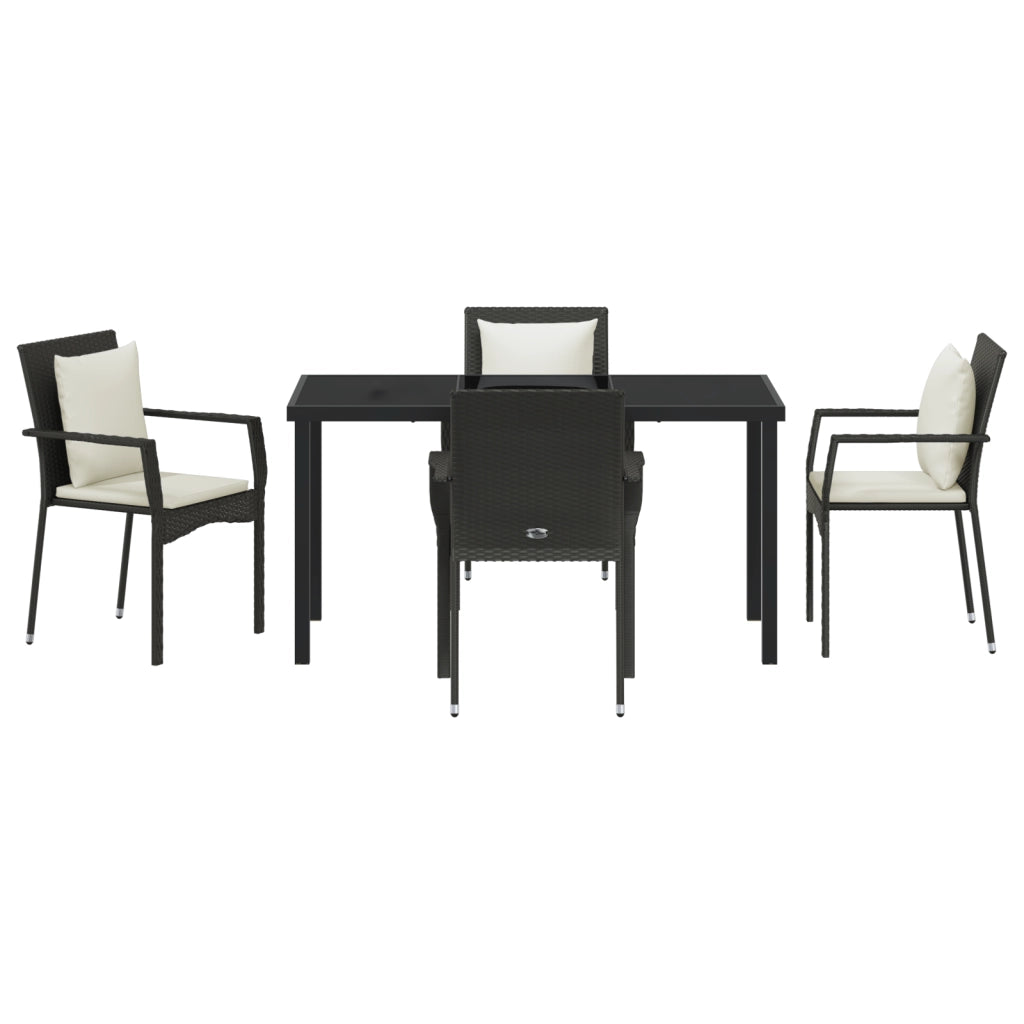 Set da Pranzo da Giardino 5 Pezzi con Cuscini in Polyrattan Nero