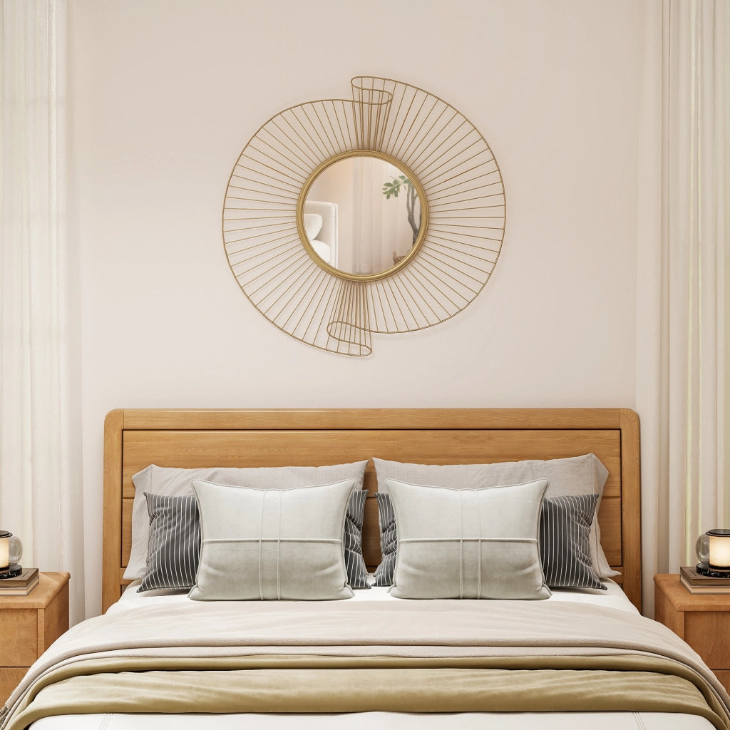 Specchio da Parete Rotondo con Cornice in Metallo e Design Plissettato ¨C Zephmum ¨C 60x60 cm, Oro