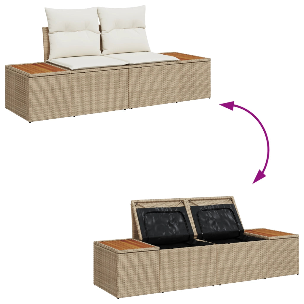 Set Divano da Giardino  8 Pezzi con Cuscini Beige Rattan Polietilene Acacia
