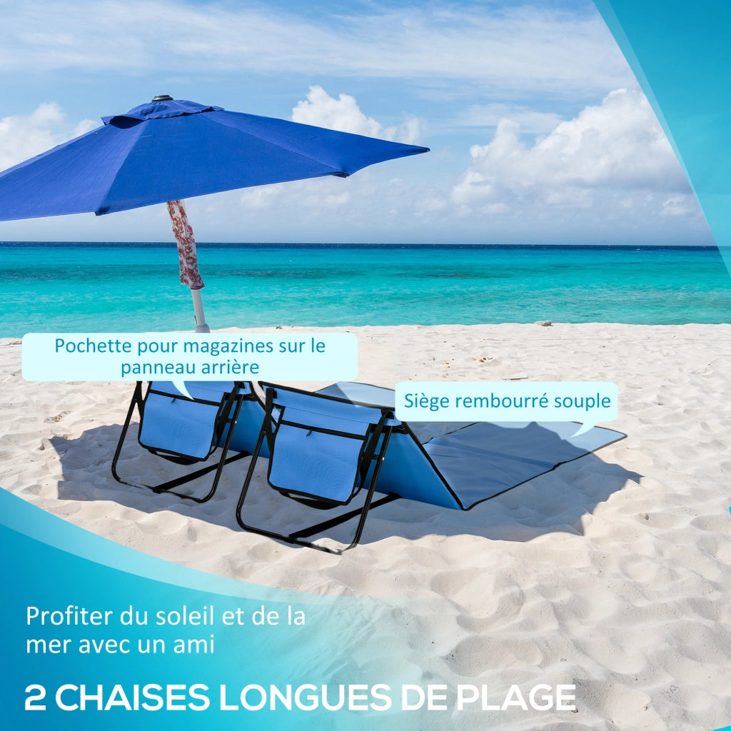 Set di 2 sedie da spiaggia con schienale reclinabile ¨C zephmum ¨C polipropilene blu
