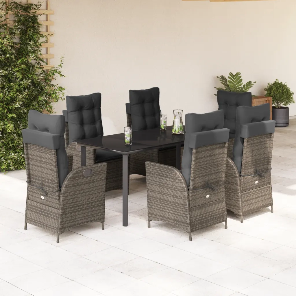 Set da Pranzo da Giardino 7 pz con Cuscini in Polyrattan Grigio 3213230