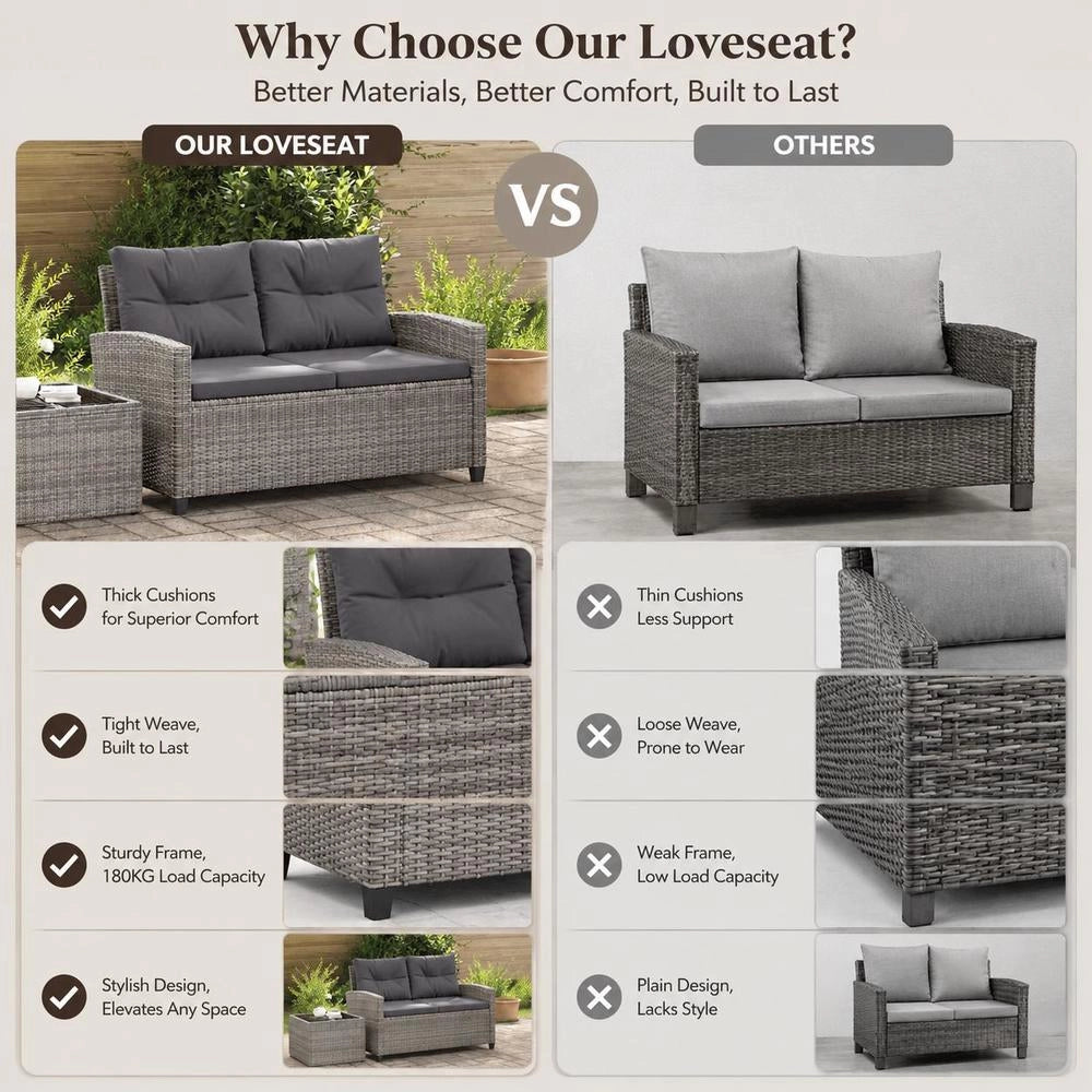 2-seater Garden Sofa With Cushions Grey 124 Cm Poly Rattan