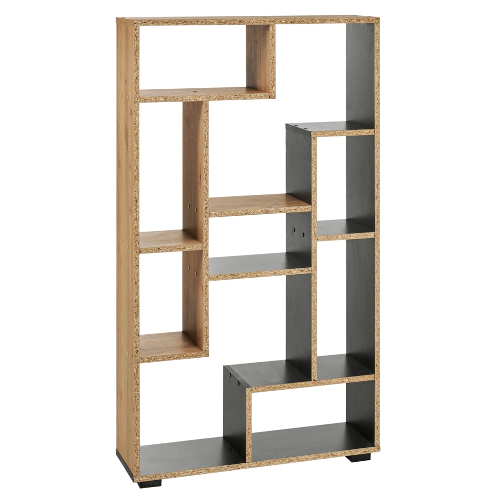 Libreria Industriale 9 Scaffali Legno chiaro e Struttura Nera con schienale aperto stile moderno