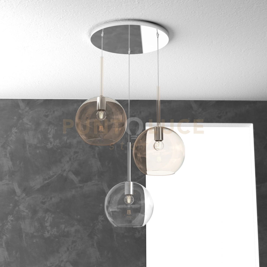 SOSP. CROMO TONDA 3 LUCI VETRI TUTTI GRANDE (1 X TRASPARENTE + 2 X AMBRA) 1155CR-S3 TG-TA