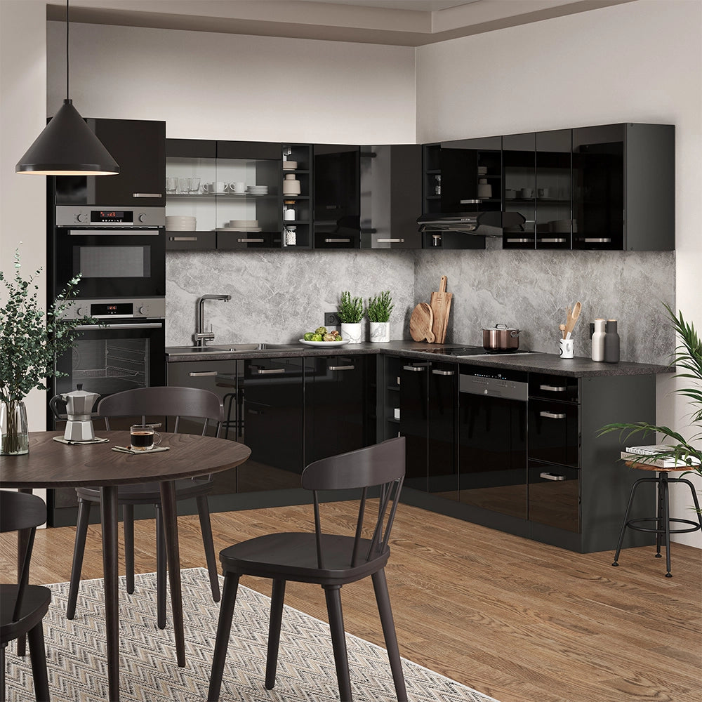 Vicco Cucina angolare completa Nero lucido/antracite 237 x 247 cm , PL Antracite