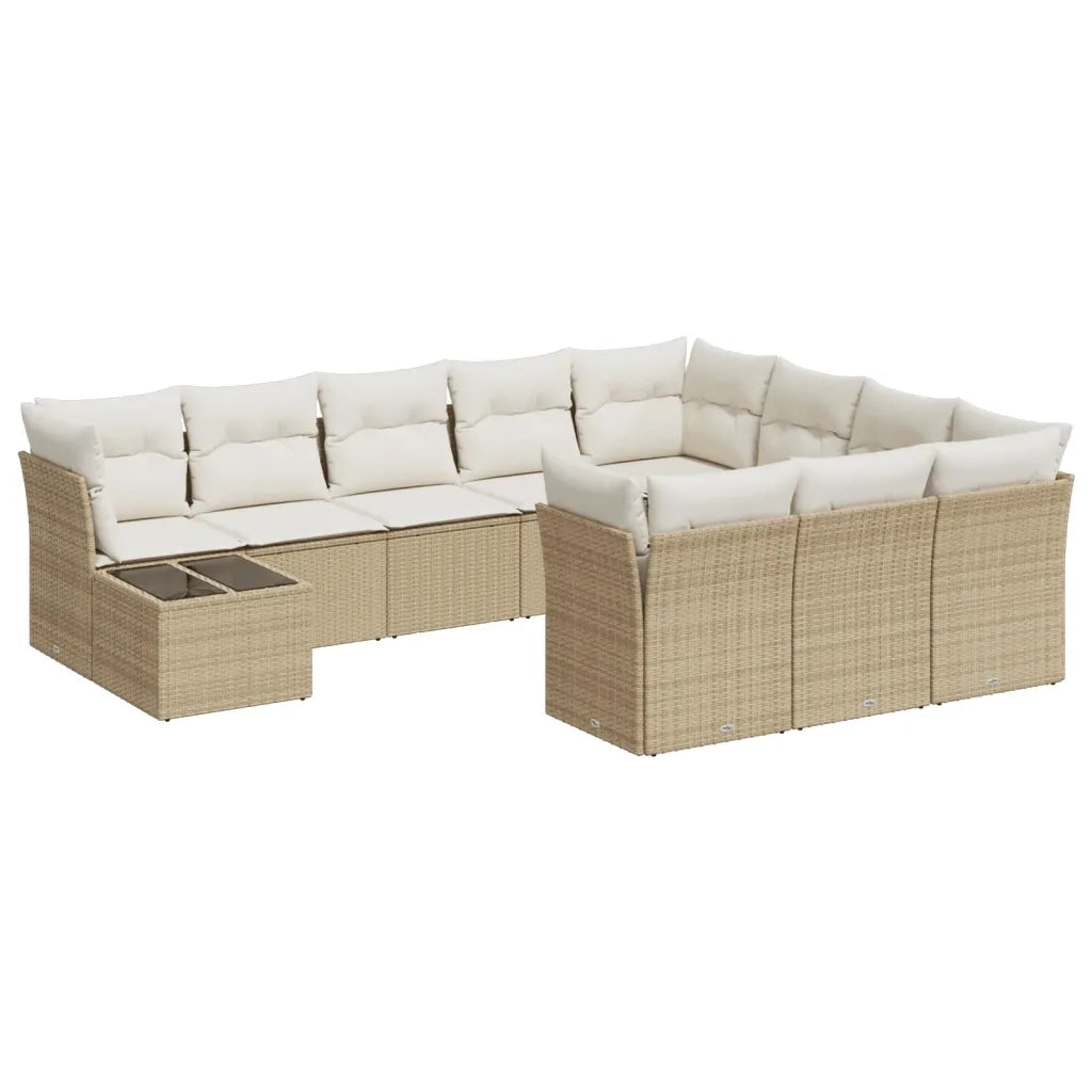 Set Divani da Giardino 11 pz con Cuscini Beige in Polyrattan 3250097