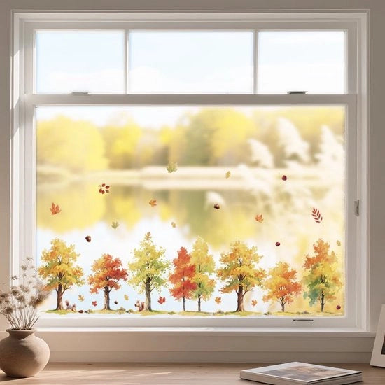 Decorazione per Finestre Decorazione doppia faccia Bos autunnale e foglie di quercia Decorazione per finestre riciclabile Adesivi per finestre autoadesivi Decorazione per l'autunno e l'inverno per la camera da letto dei bambini e la camera da bagno