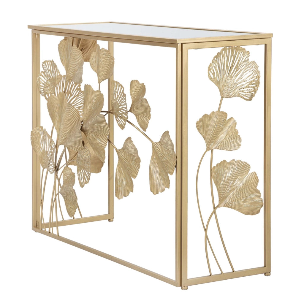 Consolle in metallo e vetro 108x36.5x80cm Leaf Oro