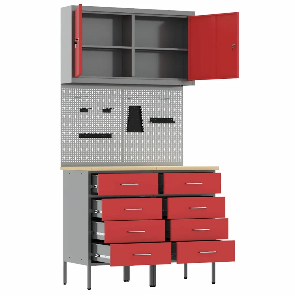 Mobile da lavoro 5 pcs Rosso Legno ingegnerizzato e acciaio 3321421