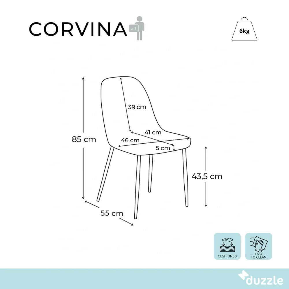 Set di 4 sedie da pranzo imbottite in tessuto beige Corvina con struttura in metallo facili da pulire | Duzzle