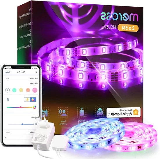 Fascia LED Wi-Fi 5 m x 2 compatibile con Apple HomeKit, Siri, Alexa, Google - Strisce di luce RGB per festa di Natale