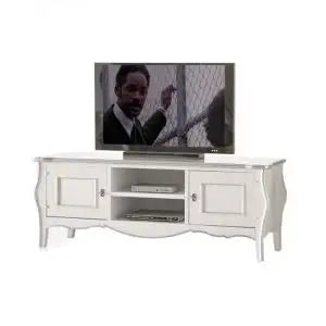 Mobile Porta tv bombato Shabby chic bianco 2 ante 2 vani mod Venezia