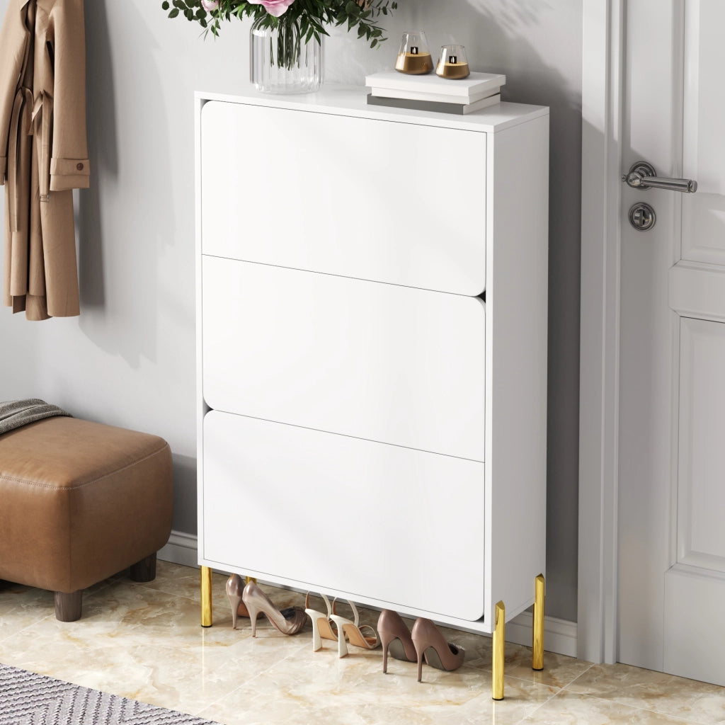 SCARPIERA 73x24x120 cm Bianca in MDF con 3 ante
