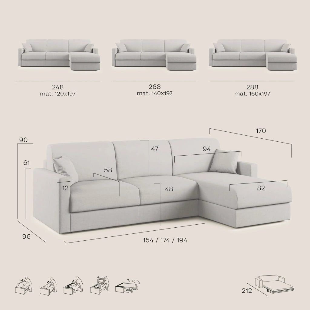 Chris Divano letto angolare 5 posti in tessuto impermeabile T13 288 cm Sinistro (mat. 160x197) blu