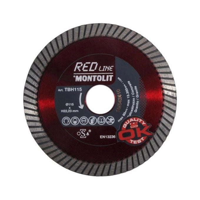 Montolit TBH115 Red Line Professional Disco Diamantato Corona Continua Turbo 115 mm Calcestruzzo e Granito Taglio Secco