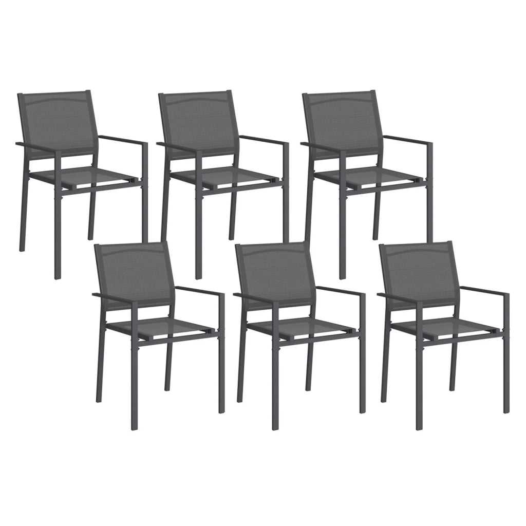 IDMarket - Set di 6 sedie da giardino impilabili OLBIA in metallo e textilene, grigio antracite