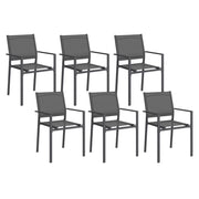 IDMarket - Set di 6 sedie da giardino impilabili OLBIA in metallo e textilene, grigio antracite