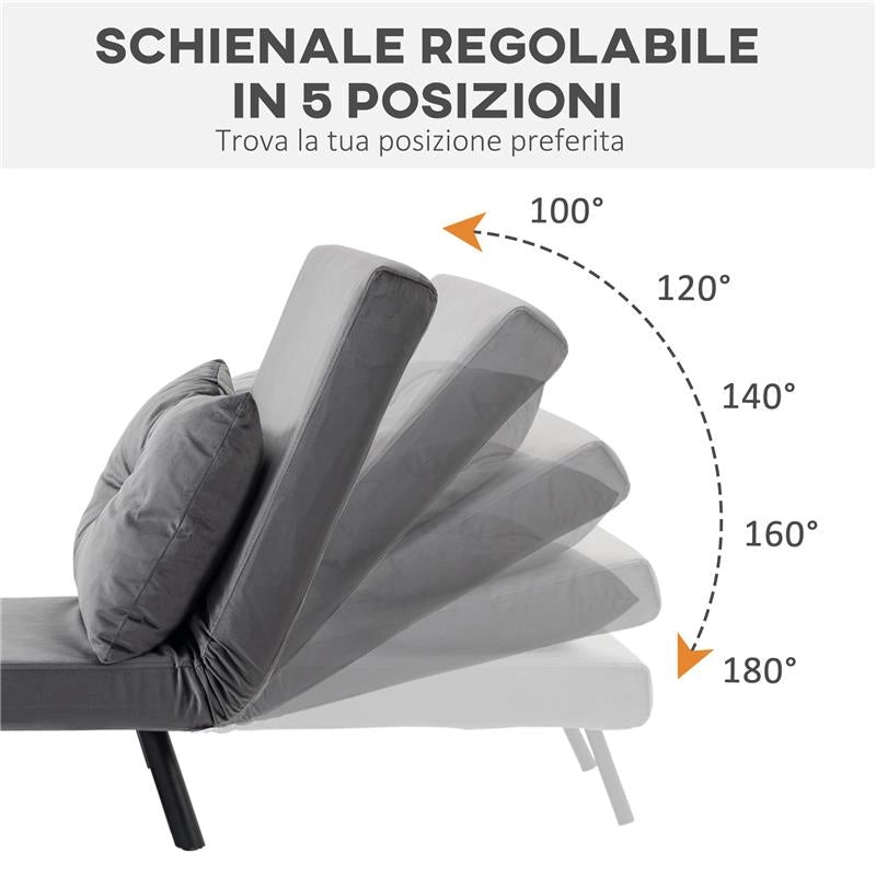POLTRONA LETTO 3 IN 1 CON SCHIENALE RECLINABILE IN 5 POSIZIONI E CUSCINO 63X73X81 CM GRIGIO SCURO