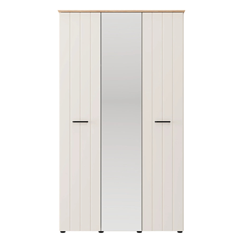 Armadio Camera da Letto Bhakta, Guardaroba 3 Ante 4 Ripiani, 117x54 cm Bianco Crema