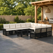 Set Divano da Giardino 12 pz Nero e Bianco Crema polyrattan 3436702
