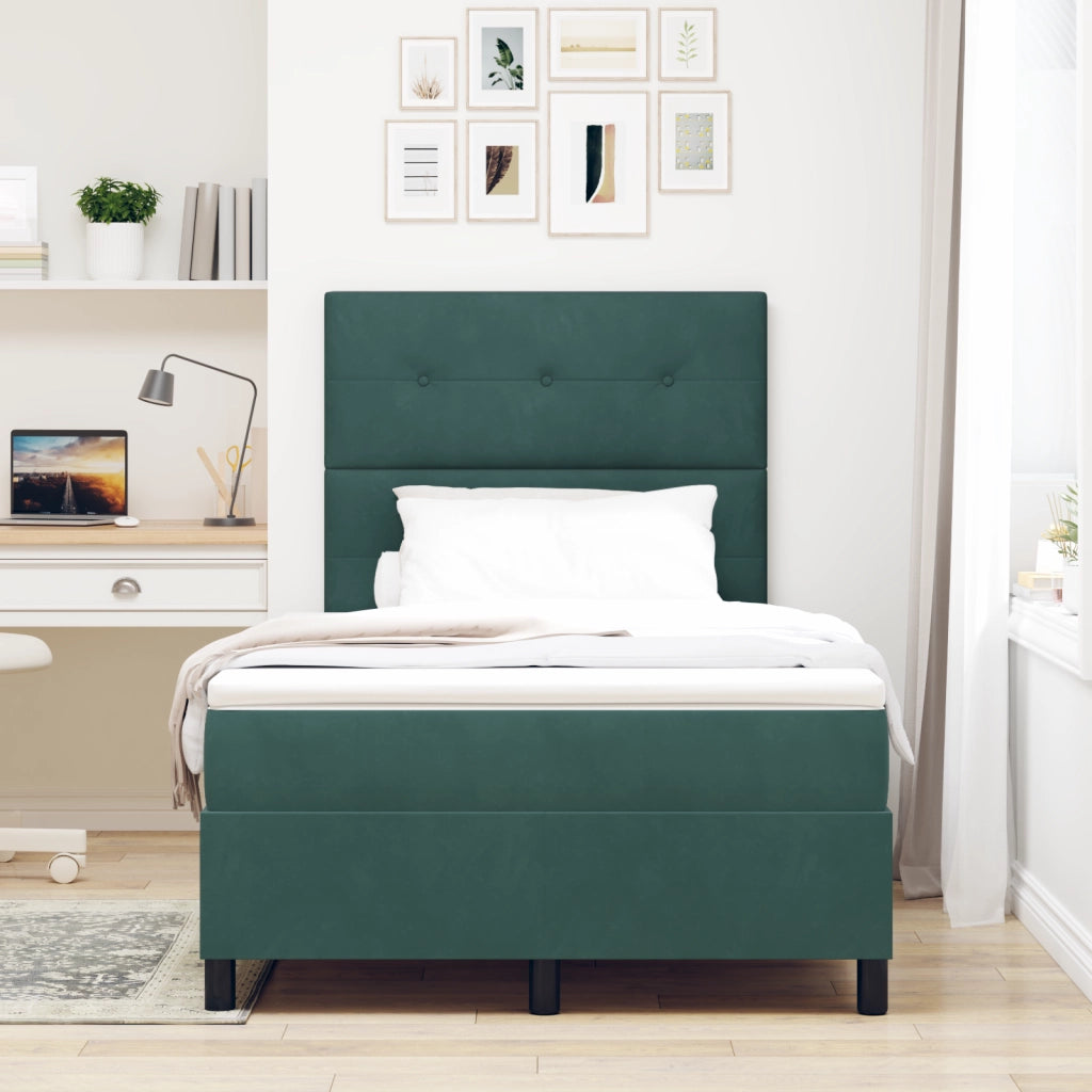 Letto Box Spring con Materasso e LED Verde Scuro 120x200 cm Velluto