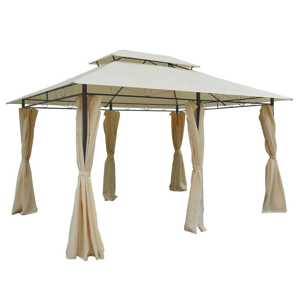 Gazebo da Giardino 3x4 m con Tende e Tetto a 2 Livelli ¨C Zephmum ¨C Bianco Crema