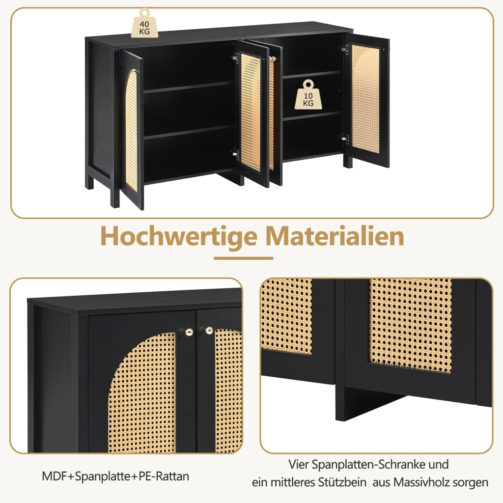Credenza con 4 ante e ripiano regolabile; per soggiorno; in MDF; nero