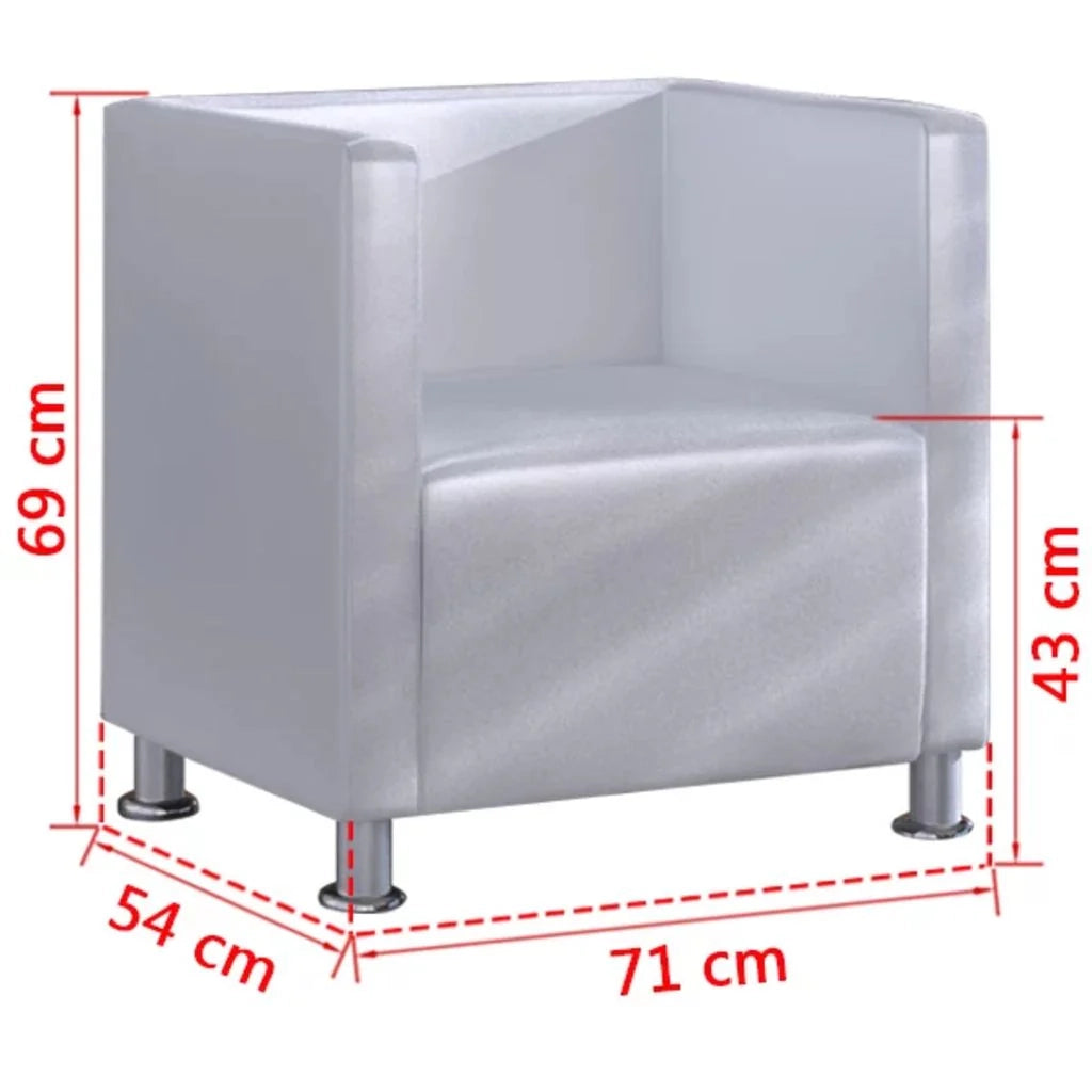 Poltrona sedia design lounge sedile club divano cubo lounge pelle sintetica bianca 1102023/3