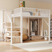Letto a soppalco 140x200 cm con armadio, cassetto e scala contenitore