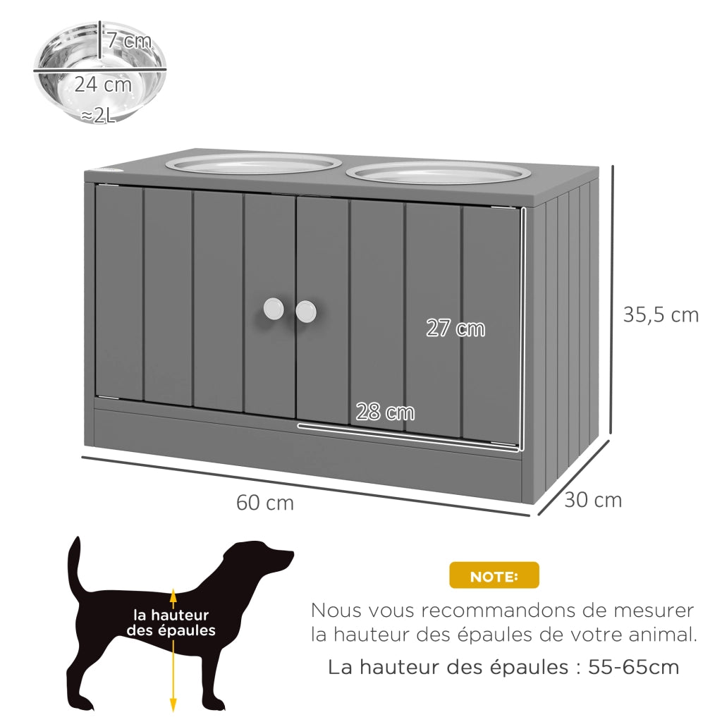 Ciotola per Cani e Gatti Sollevata ¨C zephmum ¨C Grigio Acciaio Inox 60x30x35,5 cm