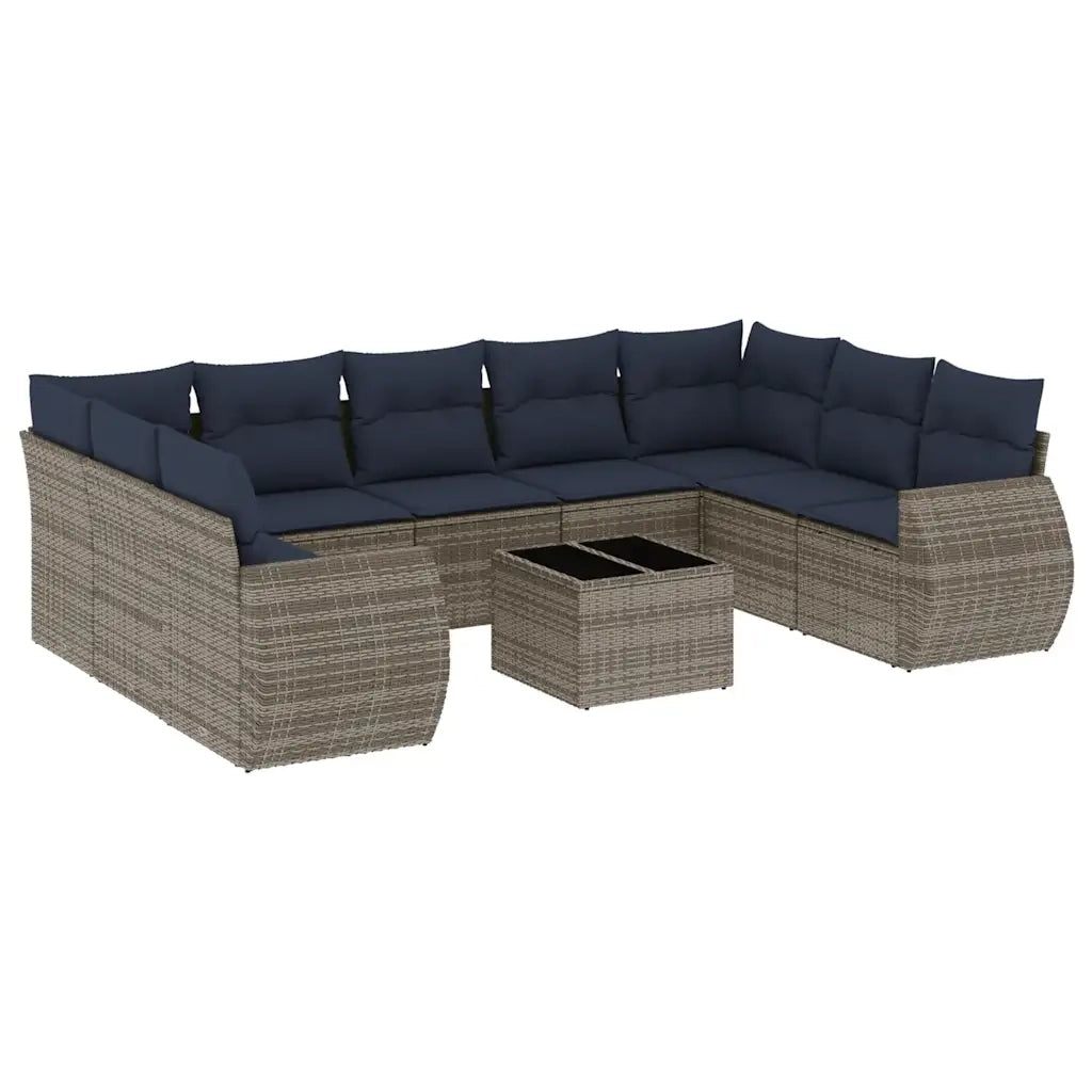 Set Divani da Giardino 10 pz con Cuscini Grigio in Polyrattan 3221810